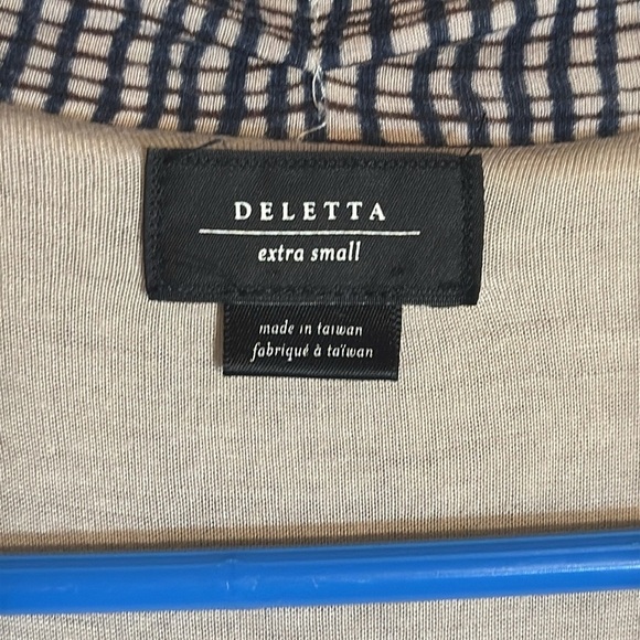 Deletta  Anthropologie M Cream Blue Plaid‎ Short Sleeve Jersey Knit Midi Dress - Picture 3 of 7